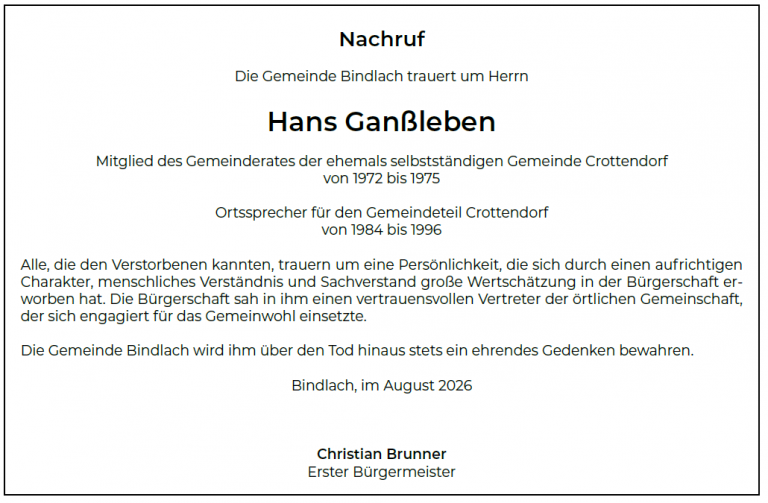 Nachruf Hans Ganßleben Nachruf Hans Ganßleben
