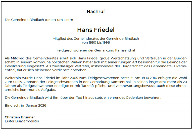 Nachruf Hans Friedel Nachruf Hans Friedel
